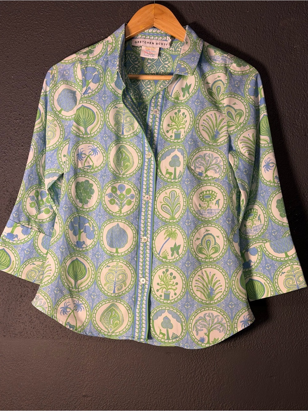 Gretchen Scott Designs Blue & Green Printed Button-Front Shirt